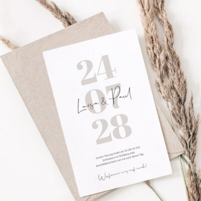 Hochzeitseinladung Beige Datum