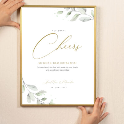 Sektempfang Schild Cheers Eukalyptus