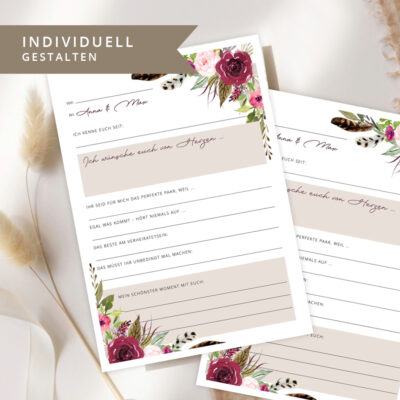 Gästebuchkarten Hochzeit Bordeaux Blumen