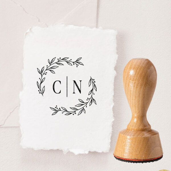 Stempel Hochzeit Initialen Eukalyptus Kranz