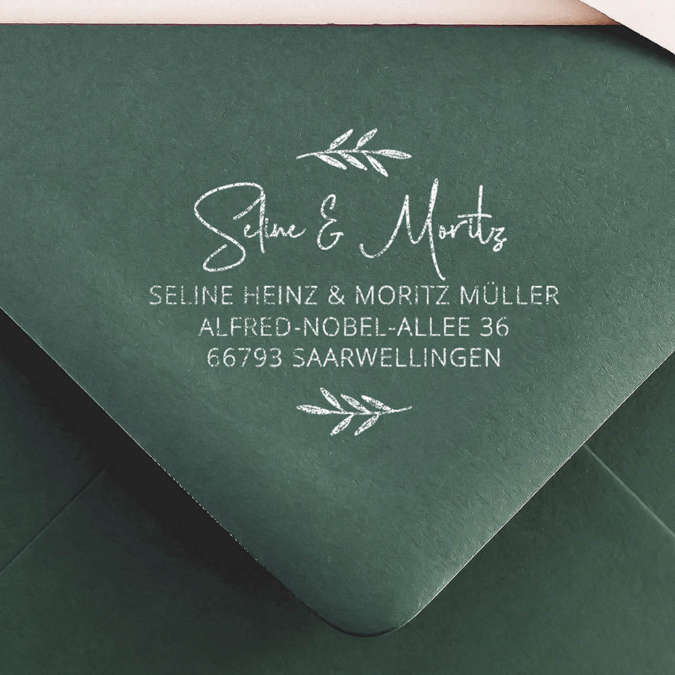 Adressstempel Handschrift & Zweig elegant Adressstempel gestalten Handschrift