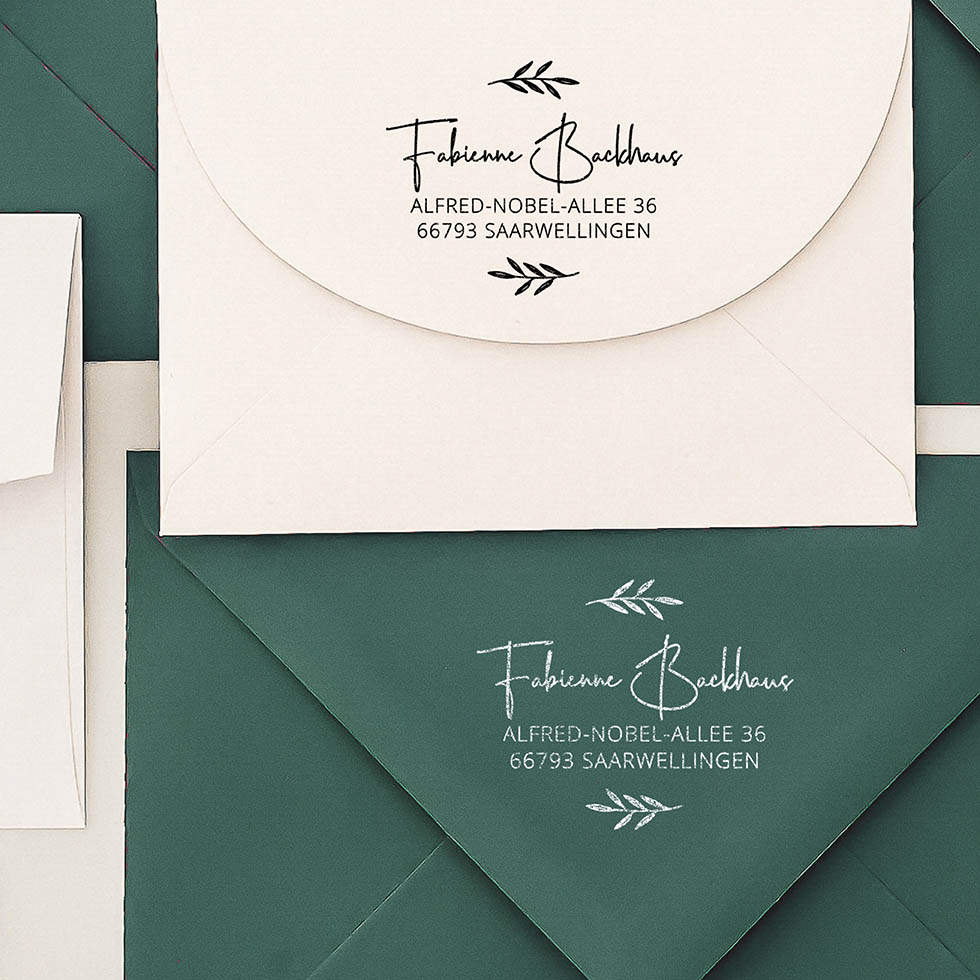 Adressstempel Handschrift & Zweig elegant Adressstempel gestalten Zweig Handschrift
