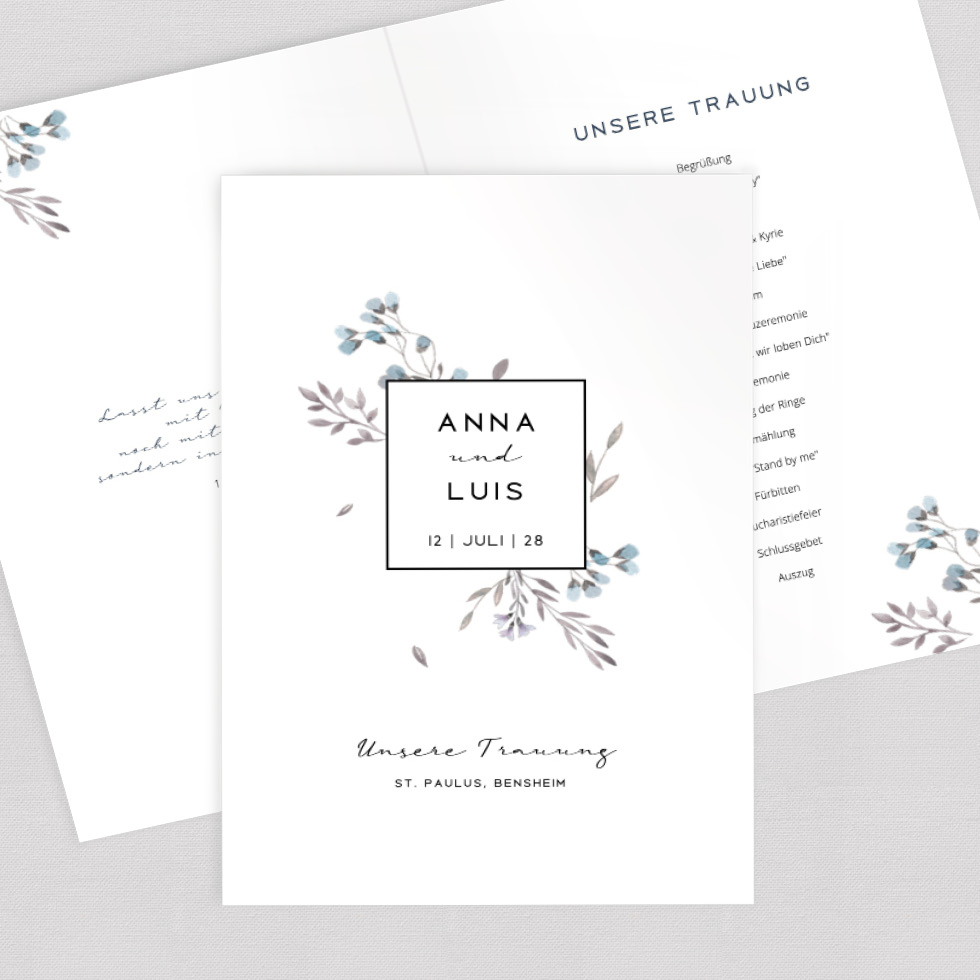 Kirchenheft Umschlag “Blumen Türkis" Kirchenheft Umschlag Blau gestalten