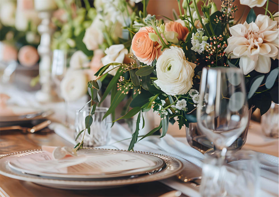 Tischdeko Hochzeit Lachs Creme