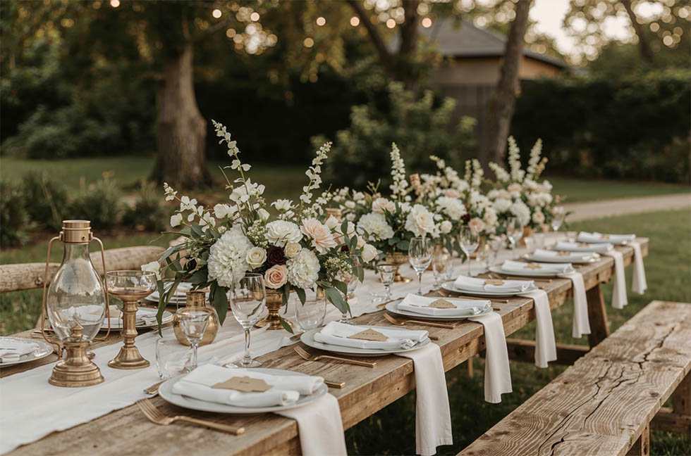 Tischdeko rustikal Hochzeit Outdoor