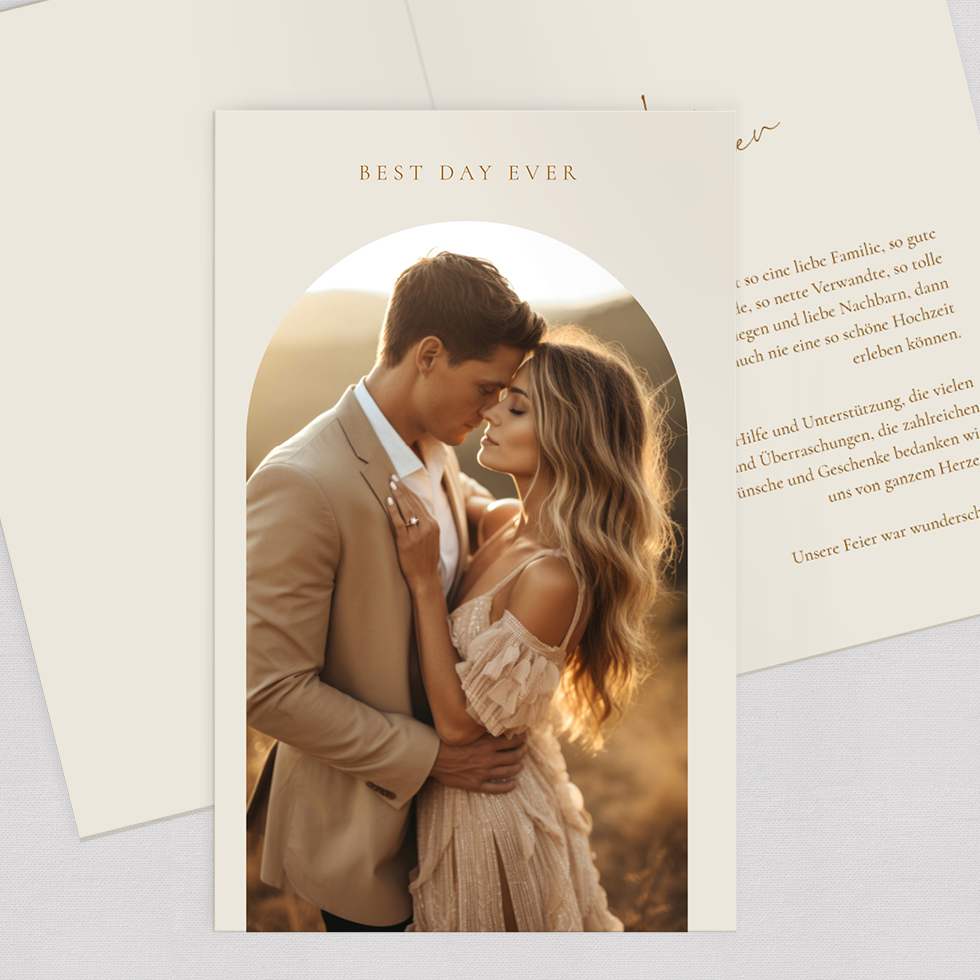 Dankeskarte Boho Beige Klappkarte Dankeskarte Hochzeit Boho elegant modern