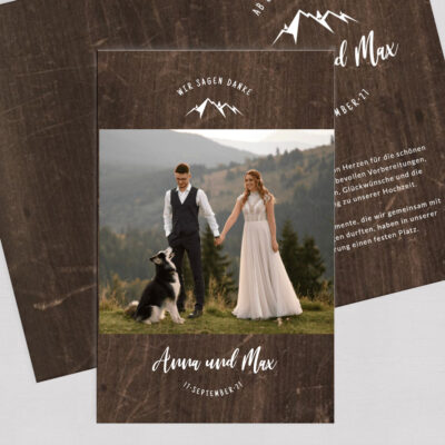 Rustikal Dankeskarte Berge Holz Klappkarte