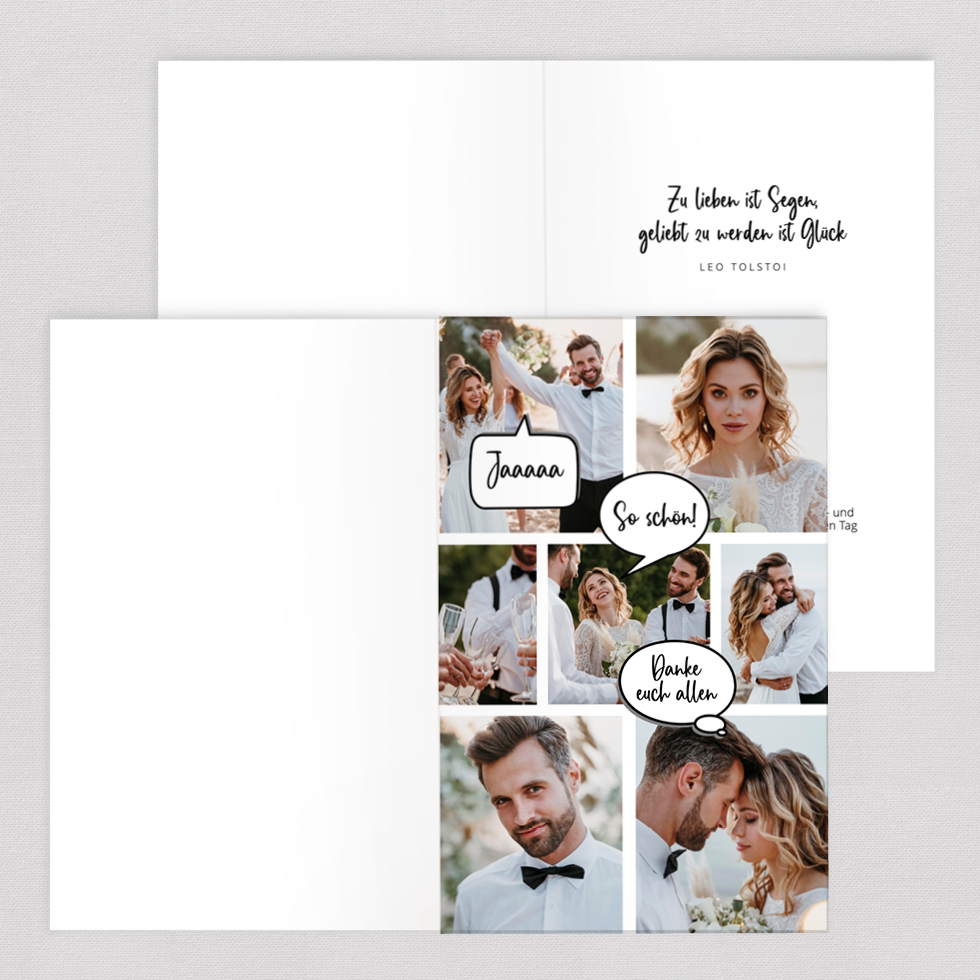 Dankeskarte Fotostory Klappkarte Fotostory Dankeskarte außergewöhnlich gestalten