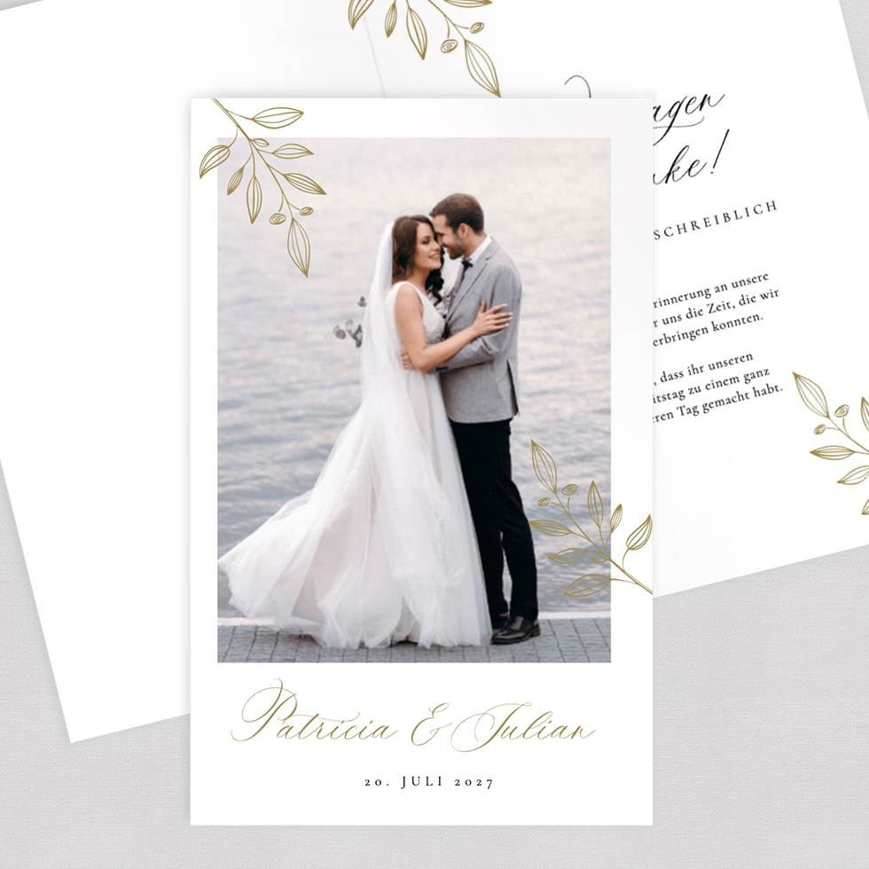 Dankeskarte Zweig elegant Klappkarte Dankeskarte elegant Kalligraphie Gold