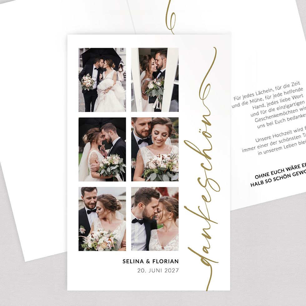 Dankeskarte "dankeschön" Klappkarte Dankeskarte 6 Fotos gestalten Klappkarte