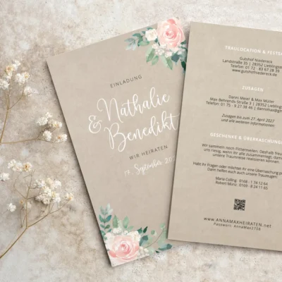 Einladung Rosen Kraftpapier Hochzeit
