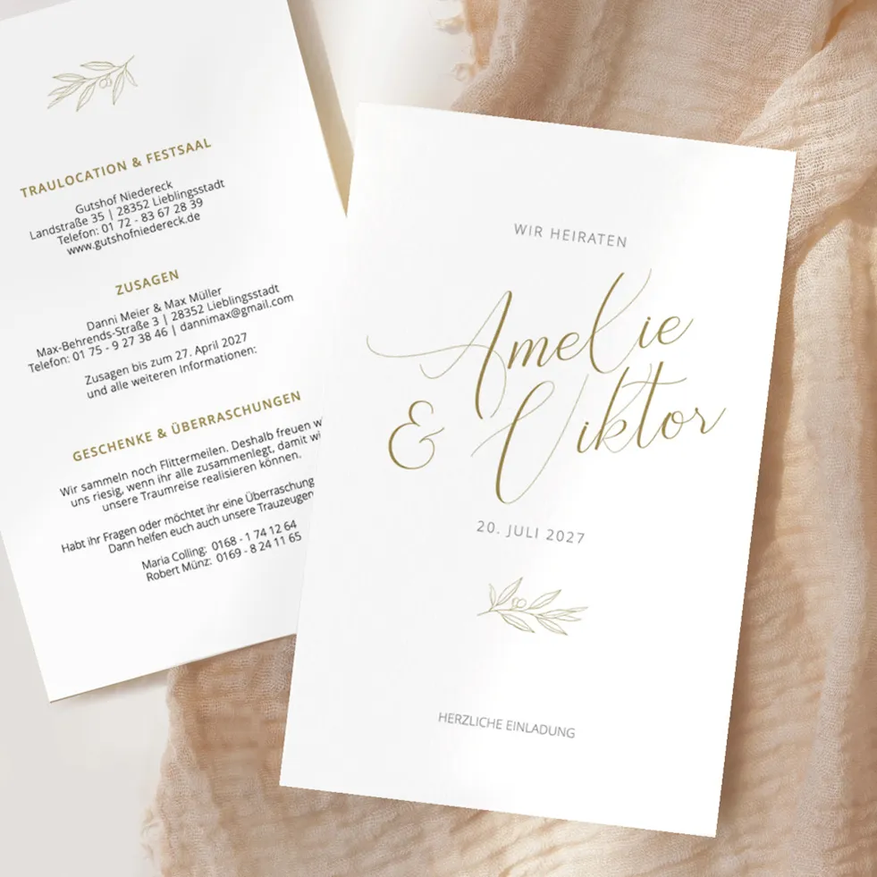 Hochzeitseinladung “Golden Branch” Einladung elegant Hochzeit Gold
