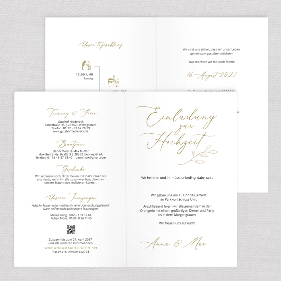 Hochzeitseinladung "Anne & Max" Klappkarte Hochzeitseinladung Anne & Max