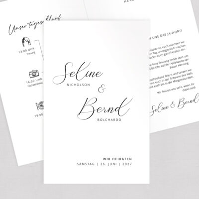 Hochzeitseinladung Federschrift Klappkarte