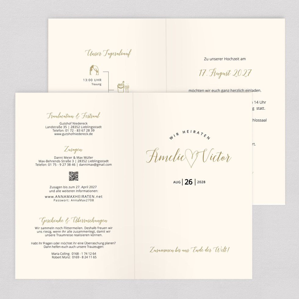 Hochzeitseinladung "Herzlichst" Klappkarte Hochzeitseinladung Herzlichst Klappkarte