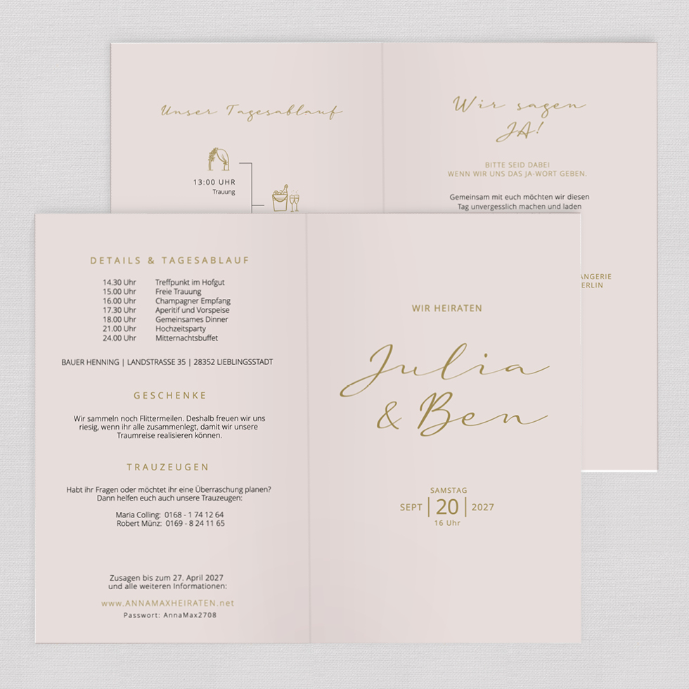 Hochzeitseinladung "Julia & Ben" Klappkarte Hochzeitseinladung Julia & Ben Klappkarte