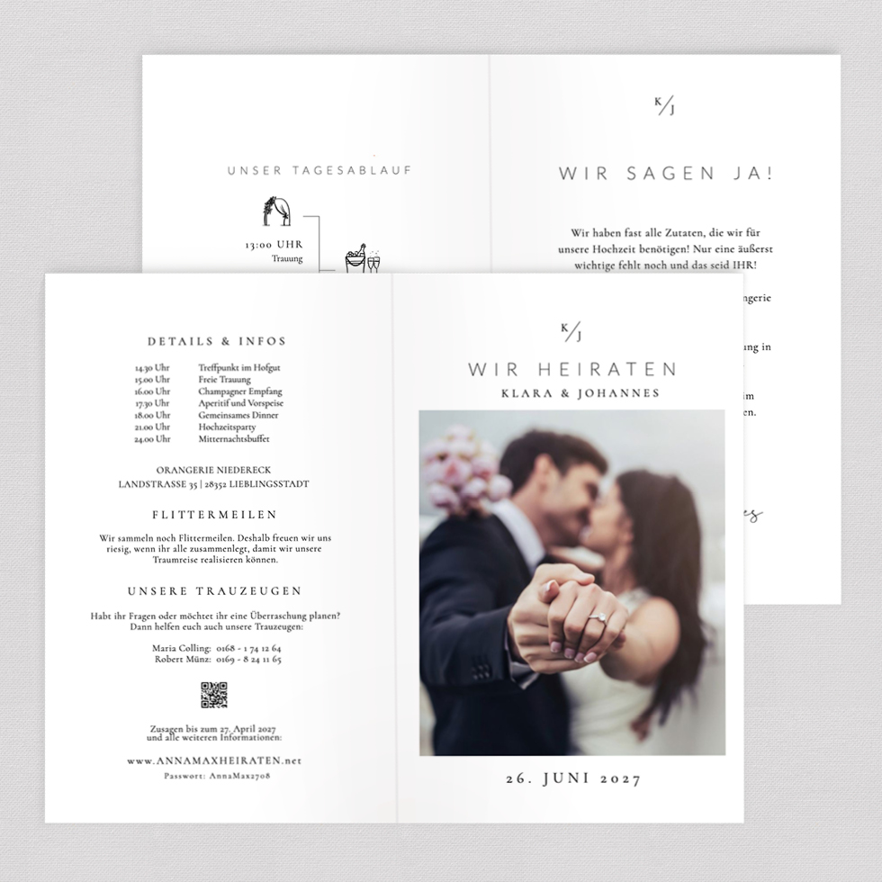 Hochzeitseinladung "Just us" Klappkarte Hochzeitseinladung Just us Klappkarte