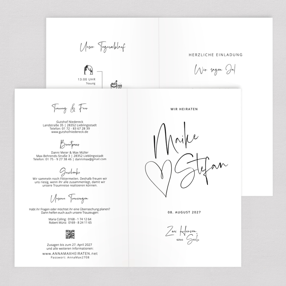 Hochzeitseinladung "Maike + Stefan" Klappkarte Hochzeitseinladung Maike + Stefan Klappkarte