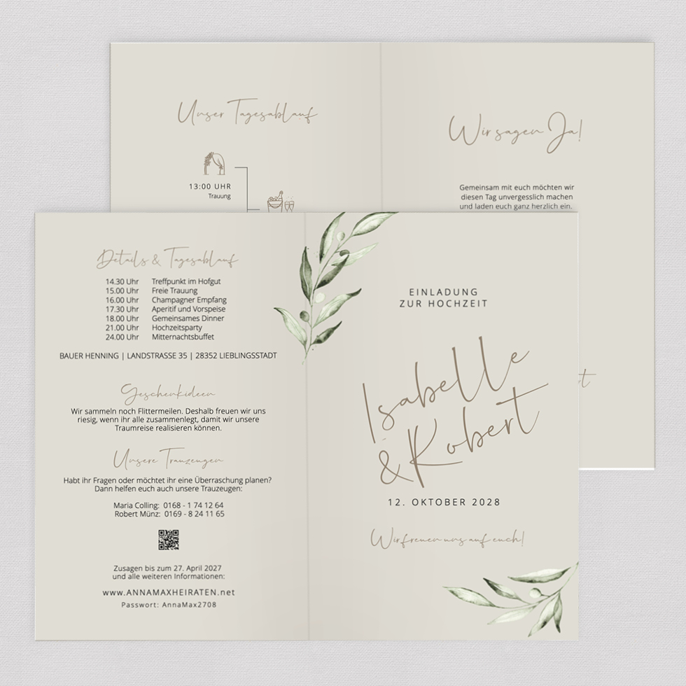 Hochzeitseinladung "Mediterran" Klappkarte Hochzeitseinladung Mediterran Klappkarte