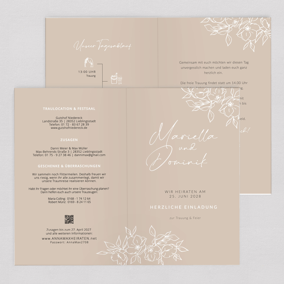 Hochzeitseinladung "Modern Vintage" Klappkarte Hochzeitseinladung Modern Vintage Klappkarte