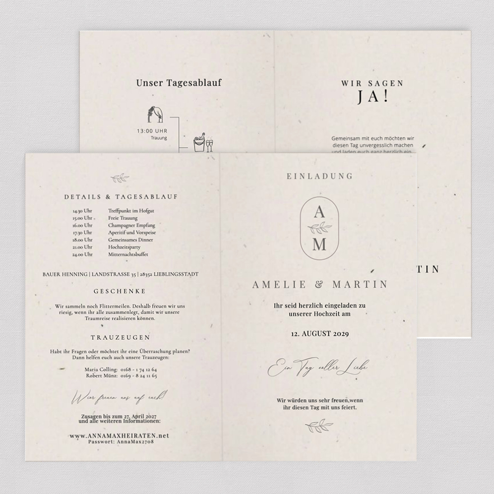 Hochzeitseinladung "Monogramm mit Zweig" Klappkarte Hochzeitseinladung Monogramm mit Zweig Klappkarte