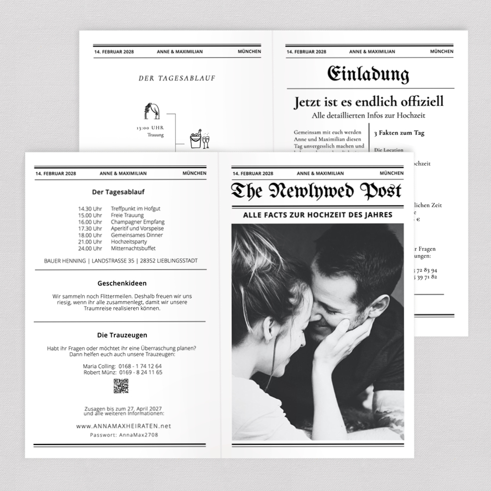 Hochzeitseinladung Newspaper Klappkarte