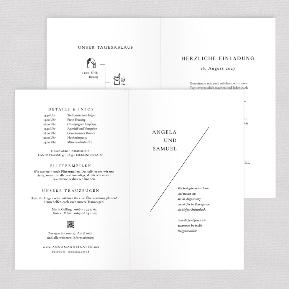 Hochzeitseinladung "Pure & Elegant" Klappkarte Hochzeitseinladung Pure & Elegant Klappkarte