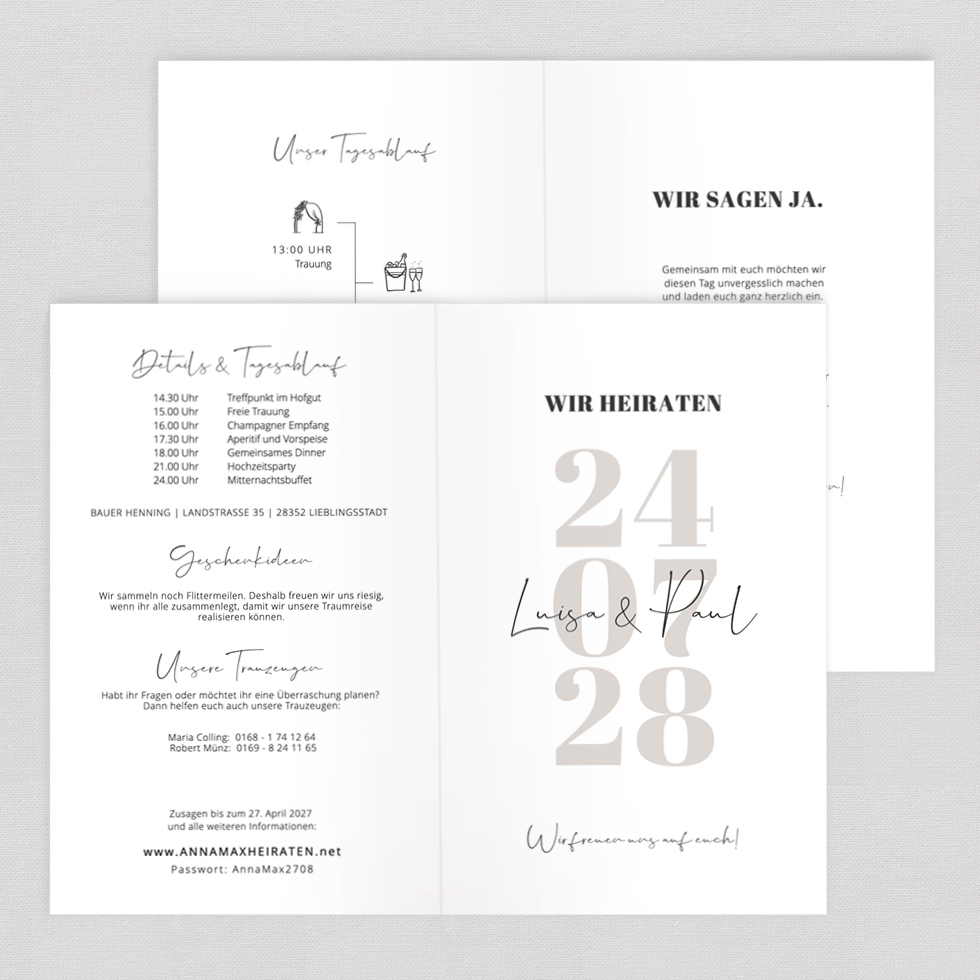 Hochzeitseinladung "Unser Tag" Klappkarte Hochzeitseinladung Unser Tag Klappkarte