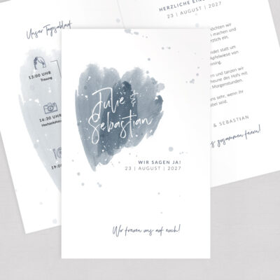 Hochzeitseinladung Wasserfarbe Blau Klappkarte