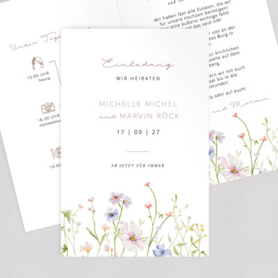 Hochzeitseinladung Wiesenblumen Klappkarte