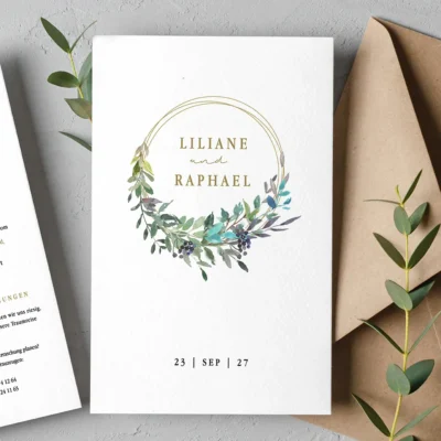 Hochzeitzseinladung Kranz Blüten Bohemian