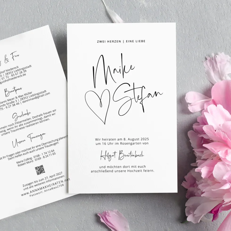 Hochzeitseinladung “Maike + Stefan” Hochzeitseinladung Herz romantisch