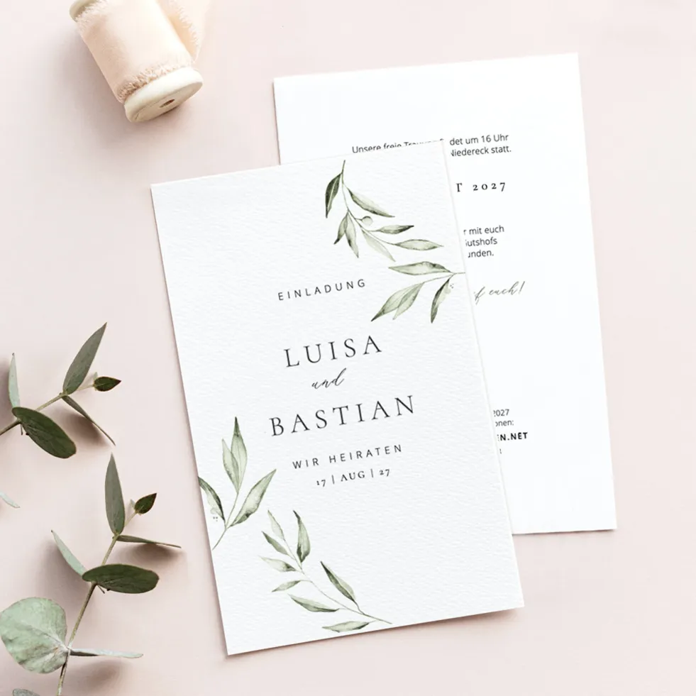Hochzeitseinladung “Olivenzweig” Hochzeitseinladung mediterran Karte