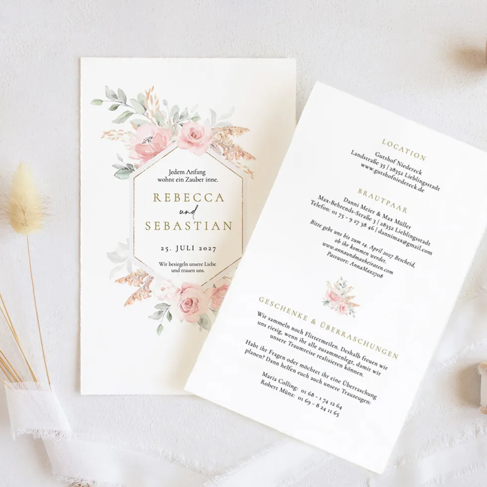 Hochzeitseinladung “Pampas & Peonies" Hochzeitseinladung Pampas Peonies Karte