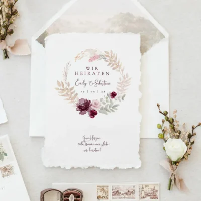 Hochzeitseinladung romantisch Büttenstruktur