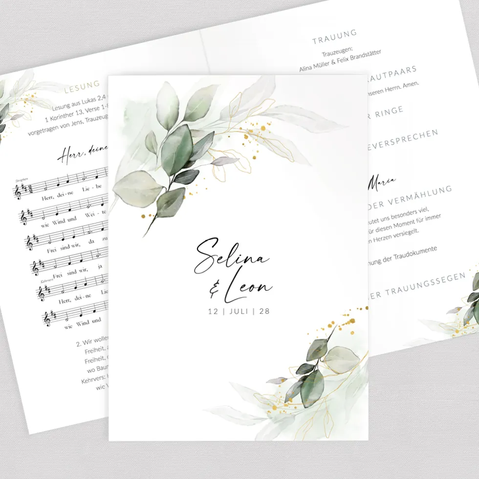 Kirchenheft “Eukalyptus & Gold" Kirchenheft Eukalyptus & Gold komplett selbst gestalten