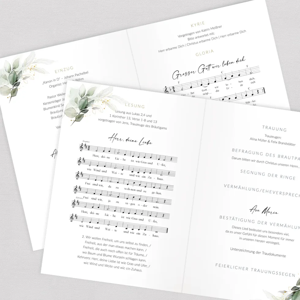 Kirchenheft “Eukalyptus & Gold" Kirchenheft Eukalyptus & Gold komplett selbst gestalten