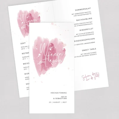 Menükarte Wasserfarbe mit Herz