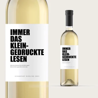 Flaschenetikett Kleingedrucktes Ankündigung