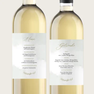Menükarten und Getränkekarten Flaschenetiketten Greenery