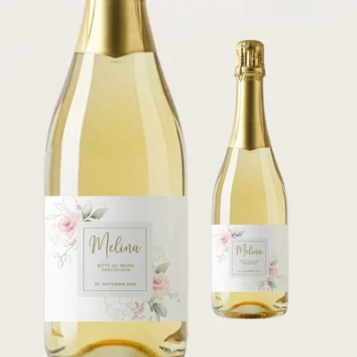 Sektflaschen Etikett Rosen Name