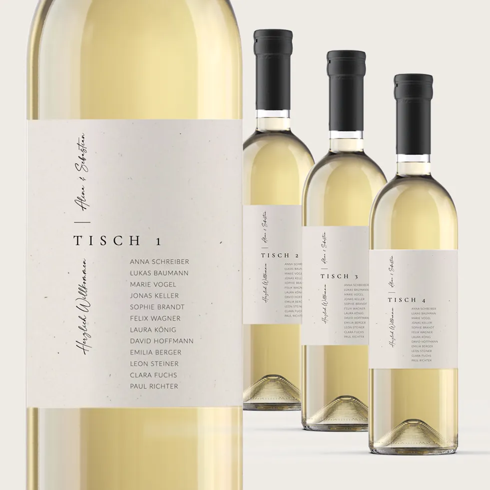 Tischnummern Flaschenetiketten Beige