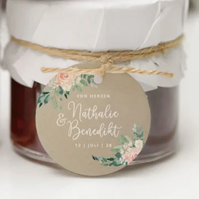 Geschenkanhänger Hochzeit Kraftpapier Blumen