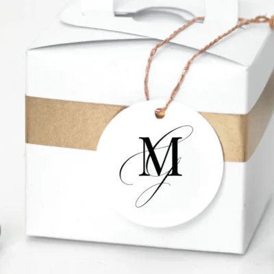 Runder moderner Geschenkanhänger Initial Braut & Bräutigam