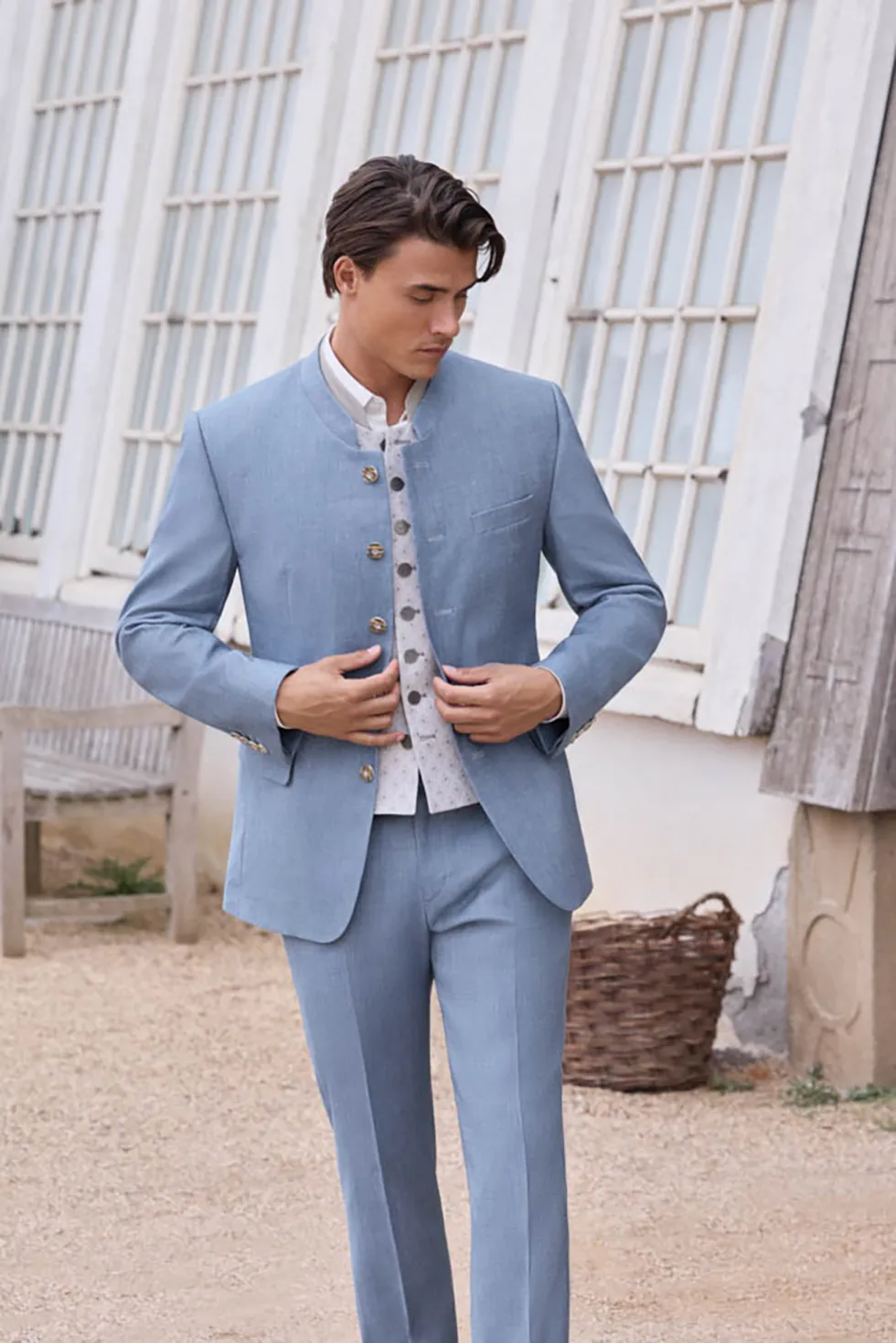 Anzug Bräutigam Stegkragen Blau