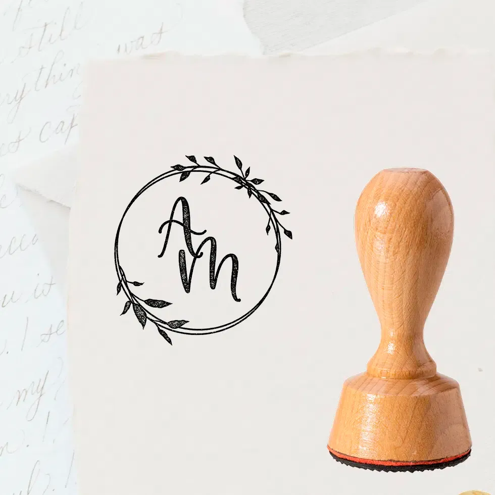 Hochzeitsstempel Initialen Blätter Eukalyptus