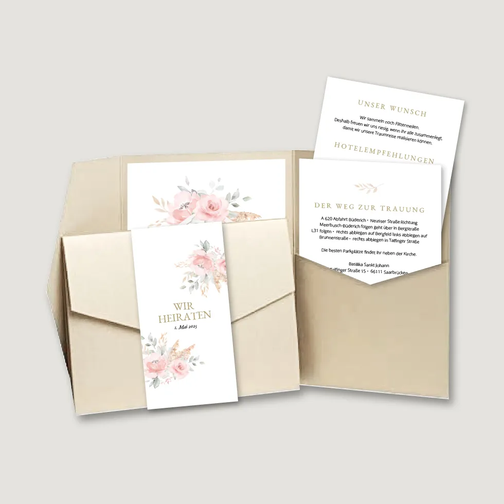 Pocketfold Blumen Design Einladung