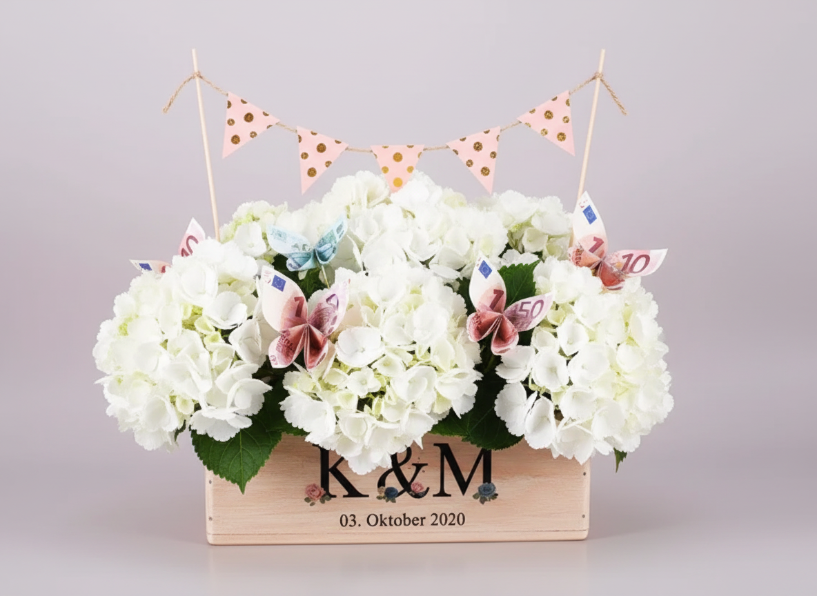 Blumen in Box Geld Schmetterlinge