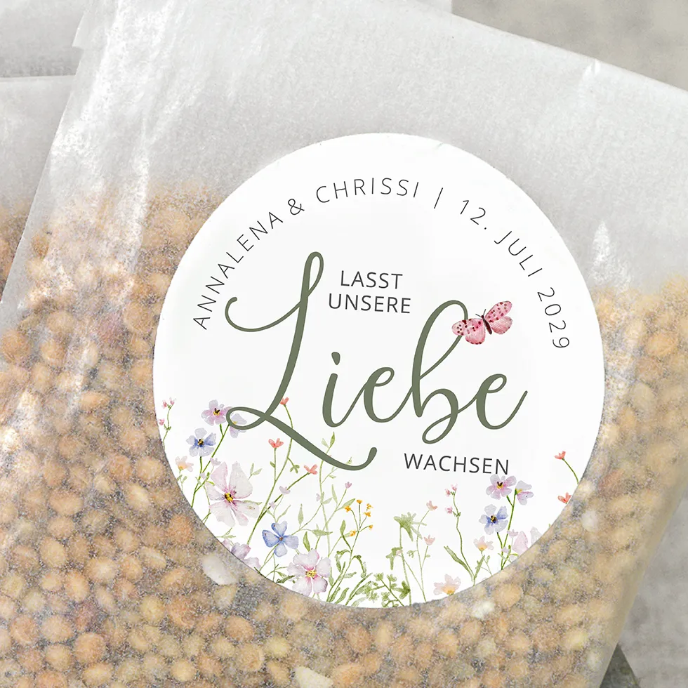 Aufkleber Lasst unsere Liebe wachsen Gastgeschenk