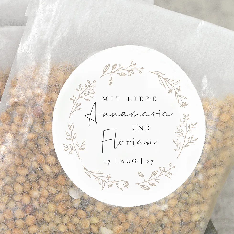 Gastgeschenk Aufkleber Blumenkranz